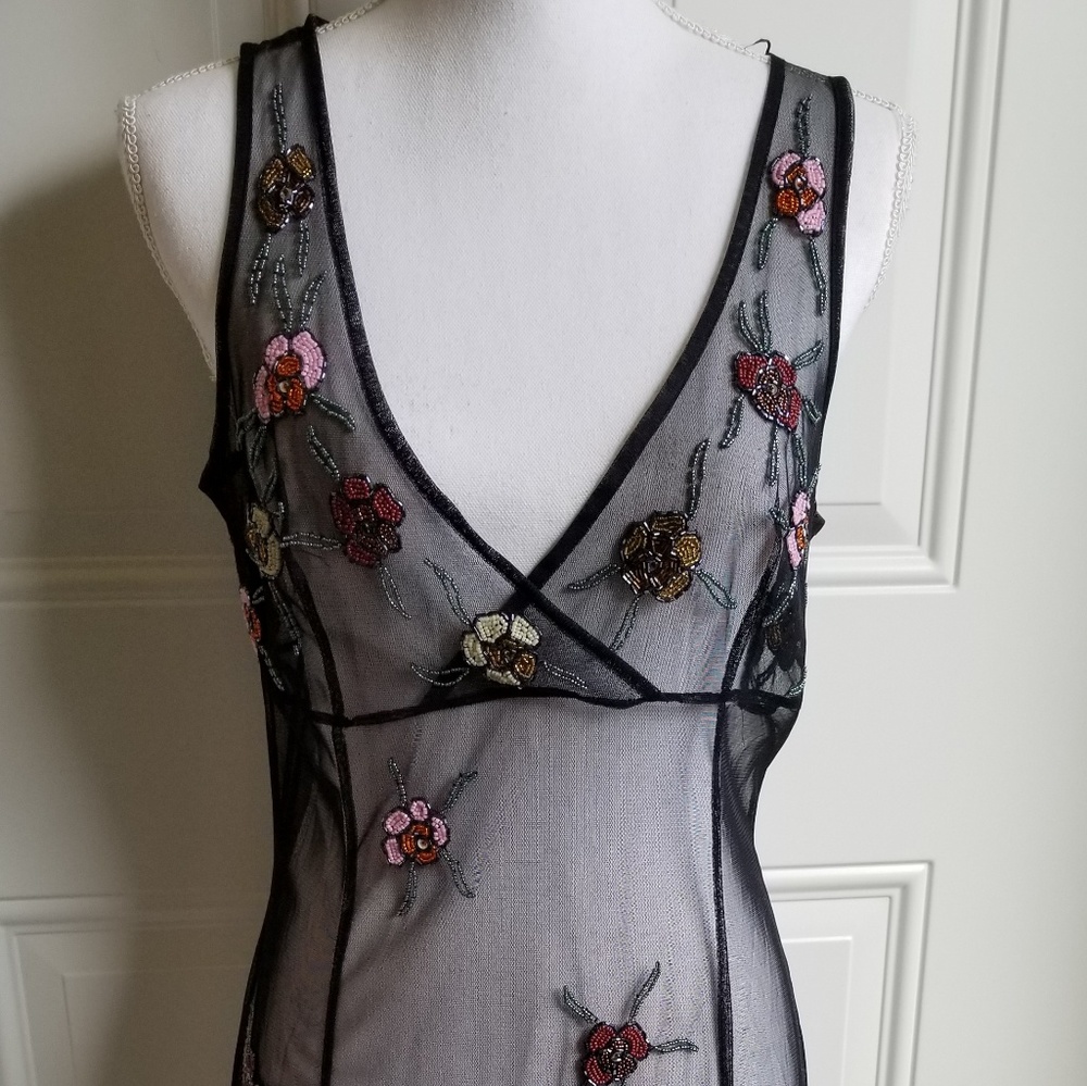 BOHO FESTIVAL SEE THRU MESH BEADS DRESS M/L